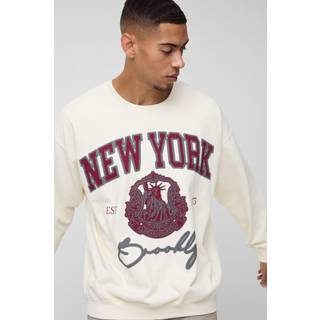 Mens Ecru Oversized New York Varsity Sweatshirt
