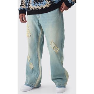 Mens Antique Blue Plus Slim Flare Applique Gusset Panel Jeans
