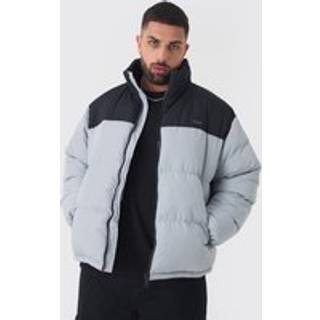 Mens Plus Colour Block Concealed Hood Puffer Jacket In Grey