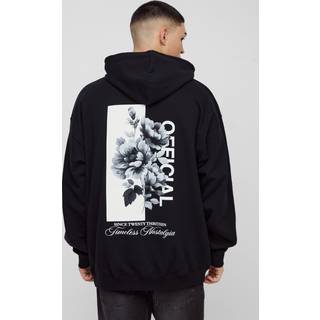 Mens Black Oversized Floral Graphic Hoodie