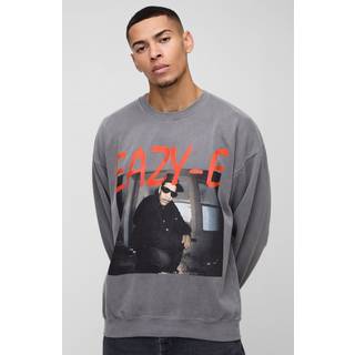 Mens Charcoal Oversized Easy E Wash License Print Sweatshirt