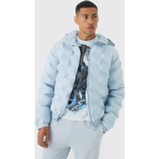 Mens Man Heat Seal Hooded Puffer Coat In Light Blue