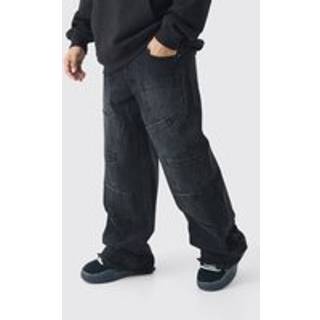 Mens Washed Black Baggy Fit Rigid Indigo Multi Pocket Jeans