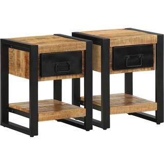 Sengebord 35X34X45 Cm Massivt Ru Mangotræ - 2 / Naturfarvet