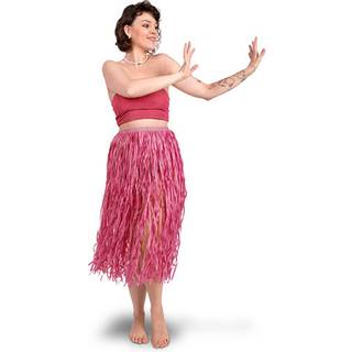 1 stk. Hawaiiansk Raffia Nederdel, pink, voksen størrelse, 77 cm, perfekt til temafester
