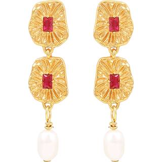 Hultquist Nola store øreringe i forgyldt med perler og røde krystaller