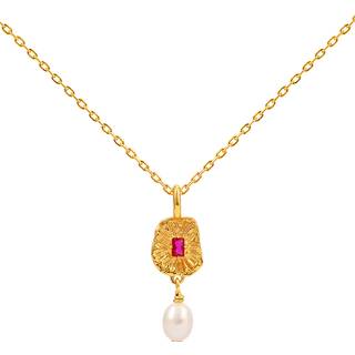 Hultquist Nola halskæde i forgyldt med perle og rød krystal