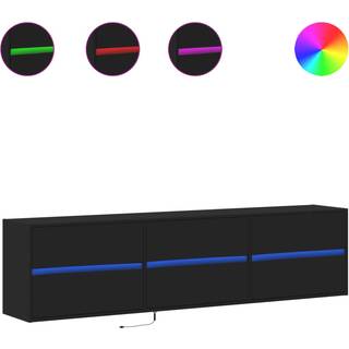 væghængt tv-bord med LED 180x31x45 cm sort