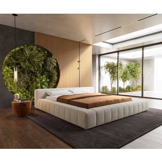 Polsterbettgestell Espazio 180x200 cm Bouclé Creme-Weiß mit Stauraum
