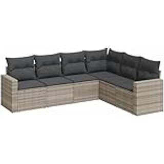 Sofasæt Til Haven 7 Dele Med Hynder Polyrattan Beige - Lysegrå / Uden bord