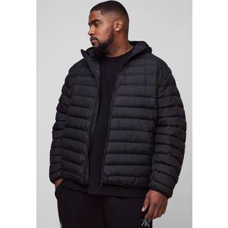 Mens Plus Zip Through Regular Fit Hooded Puffer Jacket In Black