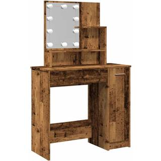 Makeupbord Med Led-Lys 86,5X35X136 Cm - Gammelt træ