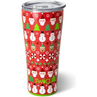 Swig Life 32oz Isoleret tumbler Rejsekaffe Tumbler med låg Cup Holder Venlig rejsekaffe krus rustfrit stål termos med låg (julebesætning)