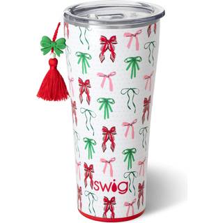 Swig Life 32oz isoleret tumbler rejsekaffe tumbler med låg kop holdervenlig rejsekaffe krus rustfrit stål termos (bånd og buer)