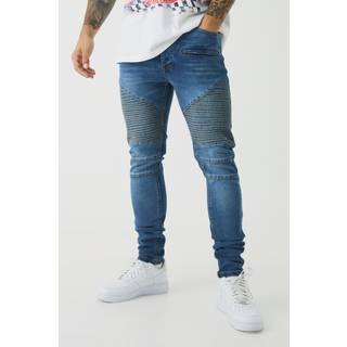Mens Blue Skinny Biker Ripped Knee Jeans
