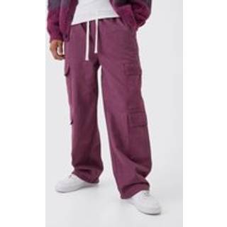 Mens Purple Elasticated Baggy Fit Multi Cargo Trousers