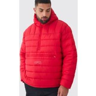 Mens Plus Ofcl Half Zip Hooded Puffer Jacket In Red