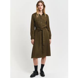 Ganttil kvinder. 4503351 Skjortekjole med lomme grøn (36), Casual, Viscose, Lange ærmer