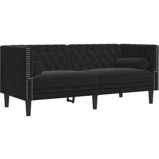 2-personers Chesterfield-sofa med bolsterpuder fløjl sort