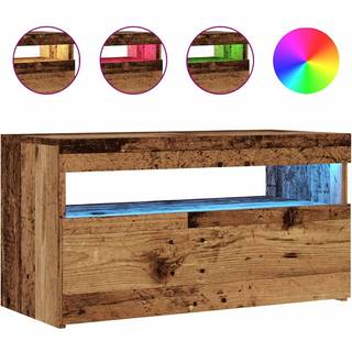 tv-bord m. LED-lys 75x35x40 cm konstrueret træ antikt træ