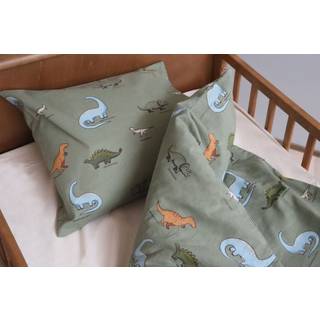 Baby sengetøj 70x100 cm - Grønt sengesæt med dinosaur print - 100% blødt bomulds sengelinned