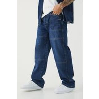 Mens Indigo Relaxed Rigid Washed Carabiner Jeans