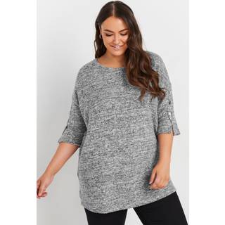 Yours Curve Yours Curve Grey Marl Button Sleeve Soft Touch Top