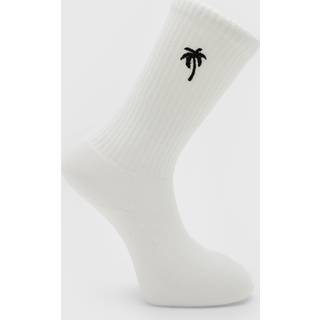 Mens White 1 Pack Embroidered Palm Tree Sock
