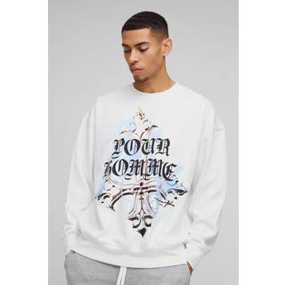 Mens White Oversized Pour Homme Gothic Cross Graphic Sweatshirt