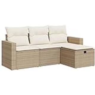 Sofasæt Til Haven 4 Dele Med Hynder Polyrattan Beige - beige og cremefarvet / med opbevaring og pose