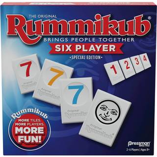 Rummikub Seks-spiller-udgave: Klassisk brikkerummy med flere brikker og stativer til 2-6 spillere (Fra 8 år) Blå