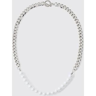 Mens Silver Cuban Link Pearl Chain