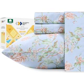 Californiens design den blomsterplader til Californien King Size Bed 4 Piece 100 Cotton Sheets Set Luxury 400 Threat Count Sateen Deep Pocket Cal