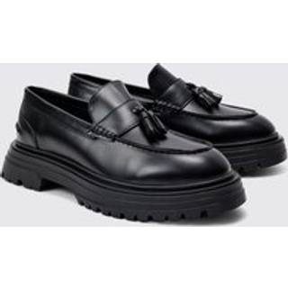 Mens Chunky Sole Tassel Loafer In Black