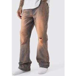 Mens Pink Tall Relaxed Flare Knee Rip Rigid Tinted Denim Jeans