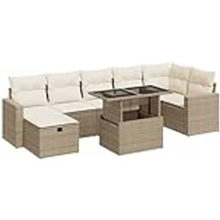 Sofasæt Til Haven 8 Dele Med Hynder Polyrattan Sort - beige og cremefarvet / med opbevaring