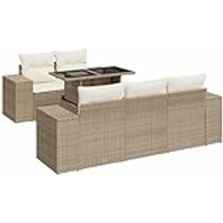 Sofasæt Til Haven 6 Dele Med Hynder Polyrattan - beige og cremefarvet