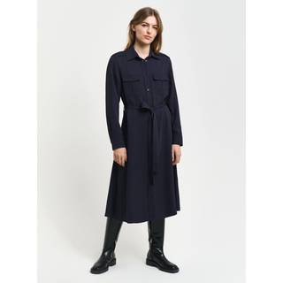 Ganttil kvinder. 4503351 Navy skjortekjole med lomme (38), Casual, Viscose, Lange ærmer, Blå