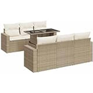 Sofasæt Til Haven 7 Dele Med Hynder Polyrattan Brun - beige og cremefarvet