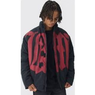 Mens Oversized Spray M Print Funnel Neck Puffer Jacket In Black
