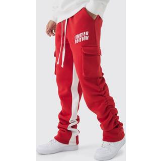 Mens Red Regular Fit Ruched Star Applique Cargo Pocket Jogger