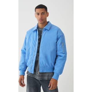 Mens Satin Collared Bomber Jacket In Blue