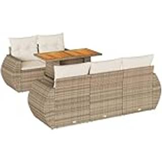 Sofasæt Til Haven 6 Dele Med Hynder Polyrattan - beige og cremefarvet