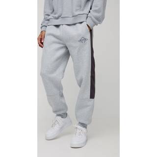 Mens Charcoal Regular Fit Man Diamond Colour Block Joggers