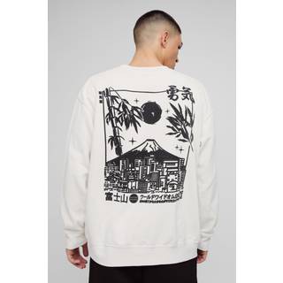 Mens Ecru Oversized Volcano Graphic Washed Sweatshirt