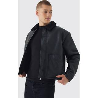 Mens Bm Embossed Borg Collar Harrington Jacket In Black