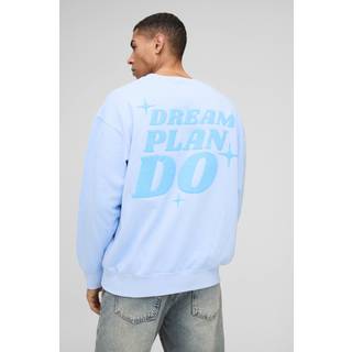 Mens Pastel Blue Oversized Dream Plan Do Star Puff Print Washed Sweatshirt
