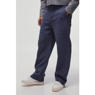 Mens Navy Wool Look Wide Leg Fixed Waist Trouser