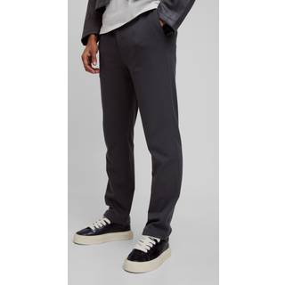 Mens Half Elastic Waistband Stretch Straight Tailored Trouser in Charcoal
