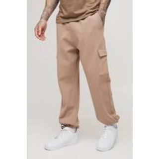 Mens Taupe Tall Interlock Slim Fit Smart Cargo Joggers